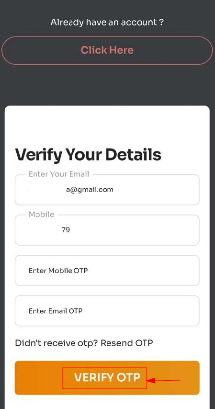 Step-1 Details fill karein aur OTP verify karein