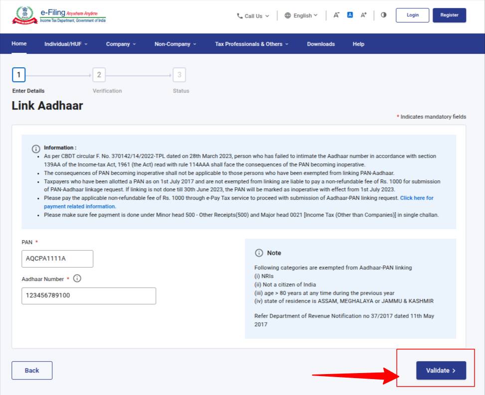 Click on Validate